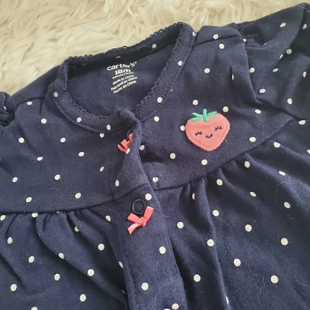 Carter's Baby Girl's Size 18M Navy Blue and White Polka Dot Romper